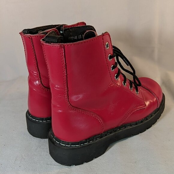 Anarchic by T.U.K. Red Leather Combat Moto Boots Womens 8 Black Hot Topic T2182 - Picture 12 of 13